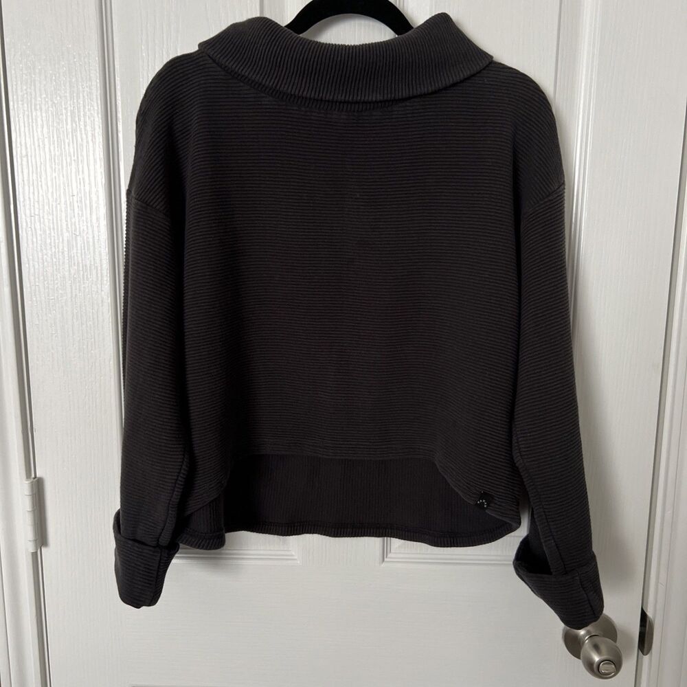 Varley Whittier Sweat Black Ribbed Cropped Sweatshirt Sweater Size Large